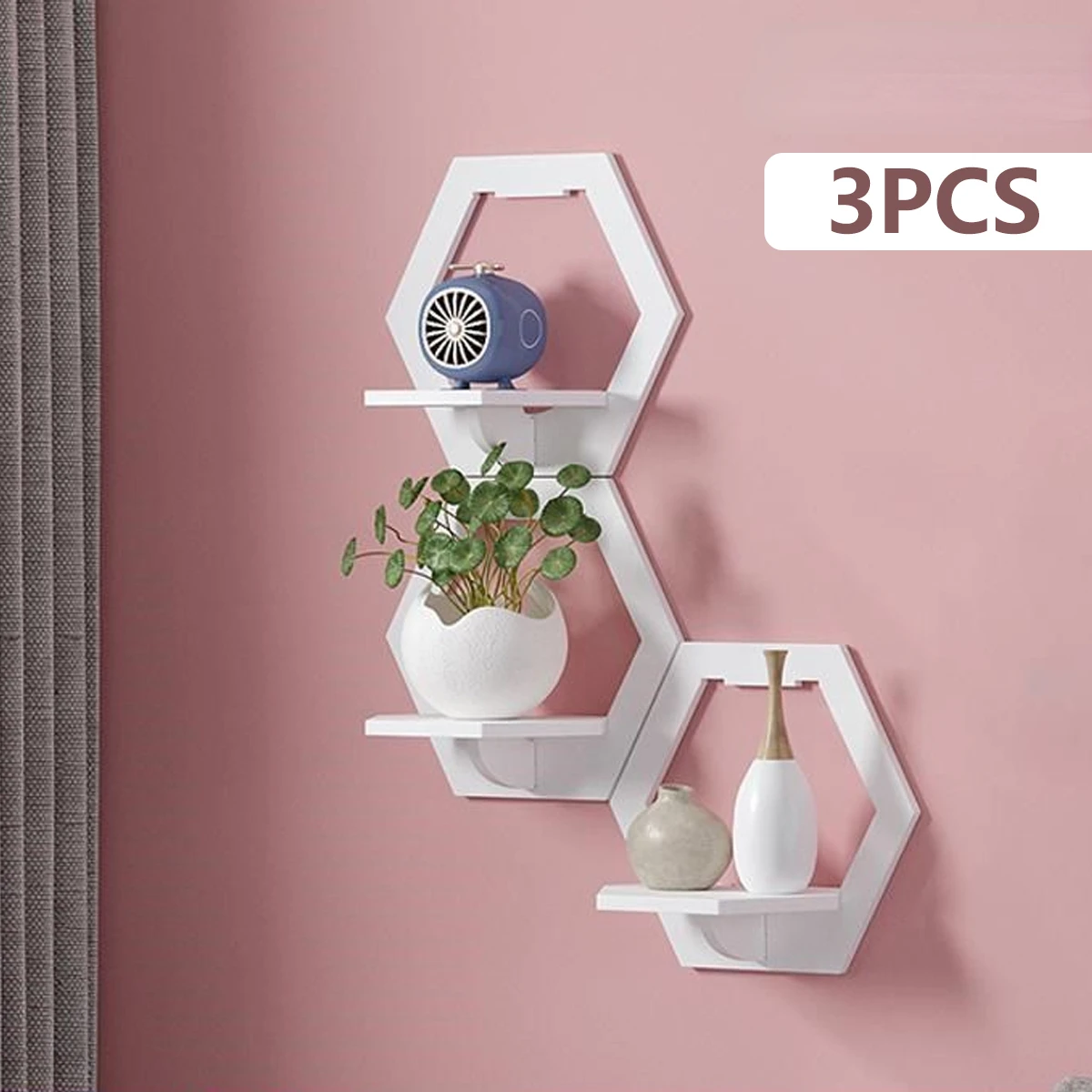 Home Bar Shelves - 3Pcs Sześciokątna półka ścienna Punch Free