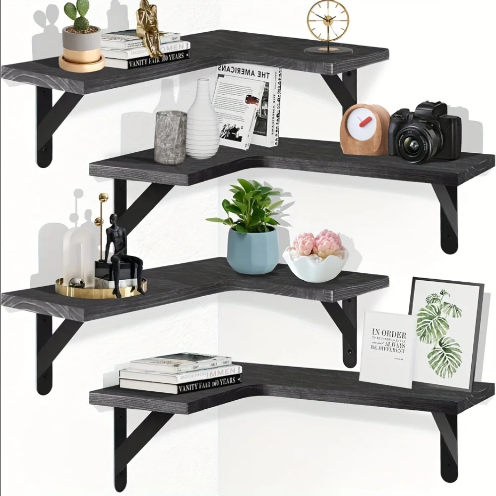 Home Bar Shelf - Półki wiszące z naturalnym wzorem drewna,