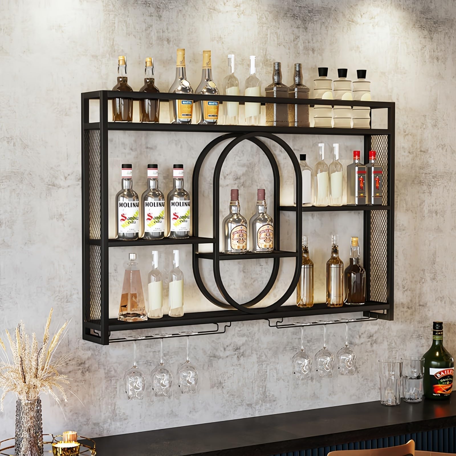 Home Bar Shelves - 39-calowy metalowy wieszak na wino montowany