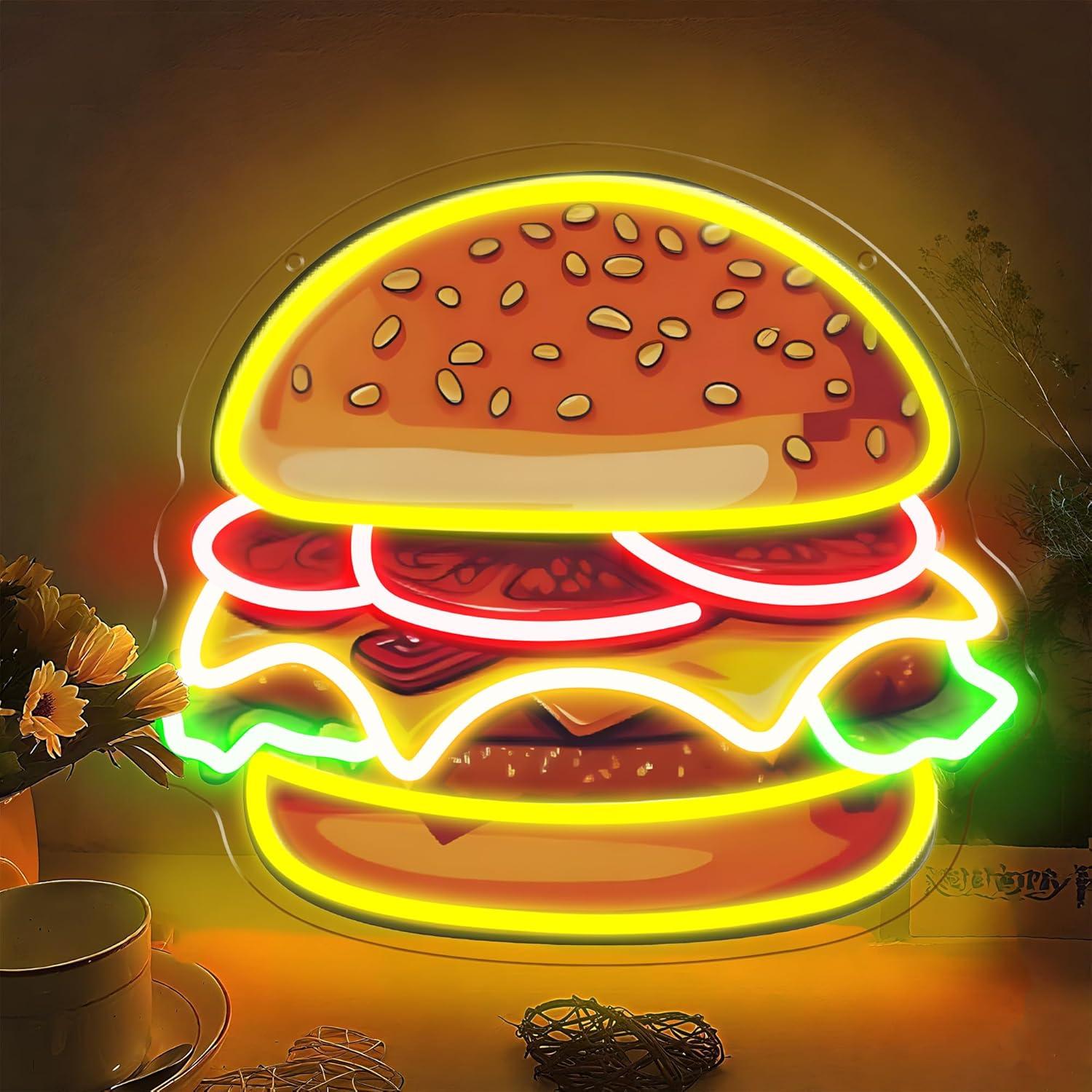 Home Bar Signs - Neonowy Znak LED Burger Hamburger Lampa